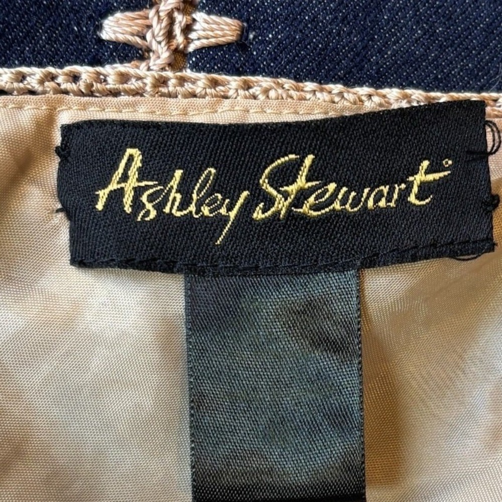 Boho Crochet Ashley Stewart Denim Halter Dress Midi Blue Vintage - Picture 4 of 12